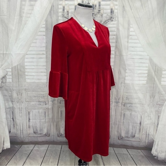 NEW Jude Connally Size Small Dress Kerry Velvet Ruby Red V Neck Stretch Pockets - Picture 9 of 14